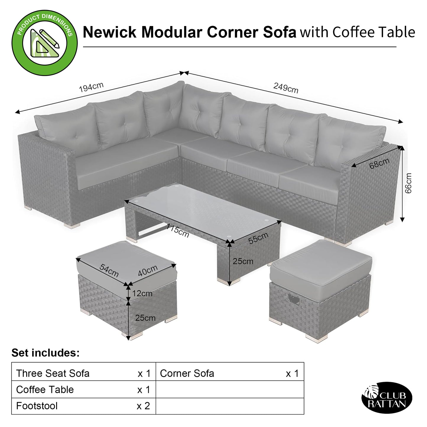 Newick Modular Corner Sofa with Coffee Table and 2 Footstools in Black Weave(CS06)