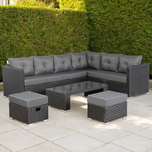 Newick Modular Corner Sofa with Coffee Table and 2 Footstools in Black Weave