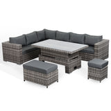 Collete Range Aluminium Frame Modular Corner Sofa Set With Rising Table in Grey