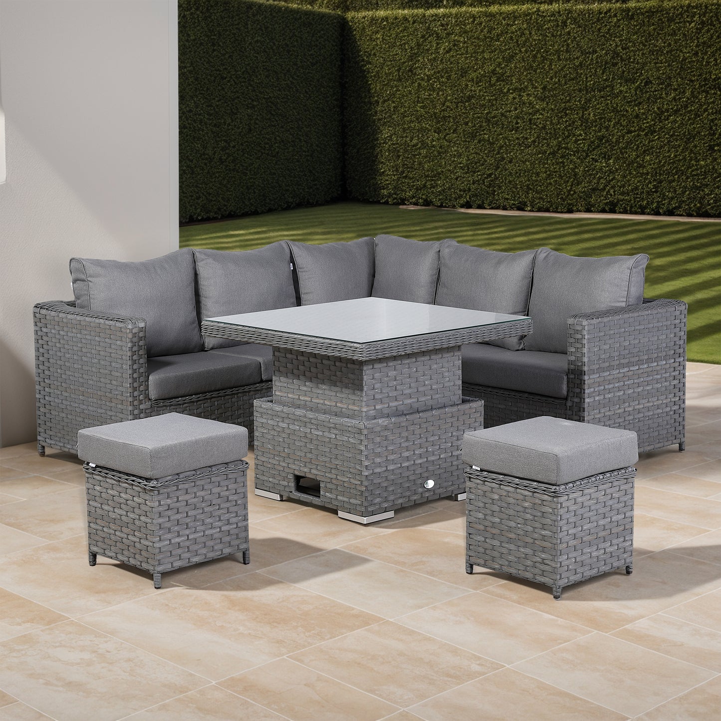 Isobella Range Square Corner Set with Rising Table in Slate Grey Weave