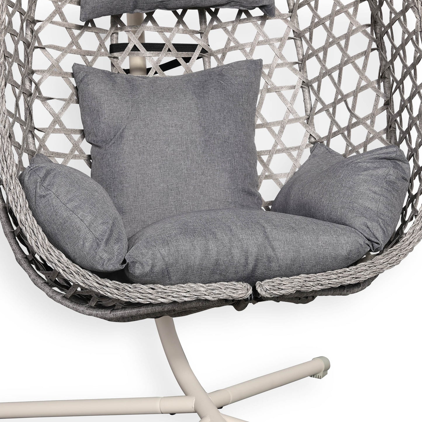 Club Rattan Nest Hanging Egg Swing Chair with Stand, Thick Showerproof Cushions, for Living Room,Balcony or Outdoor, Grey Weave & Beige Stand