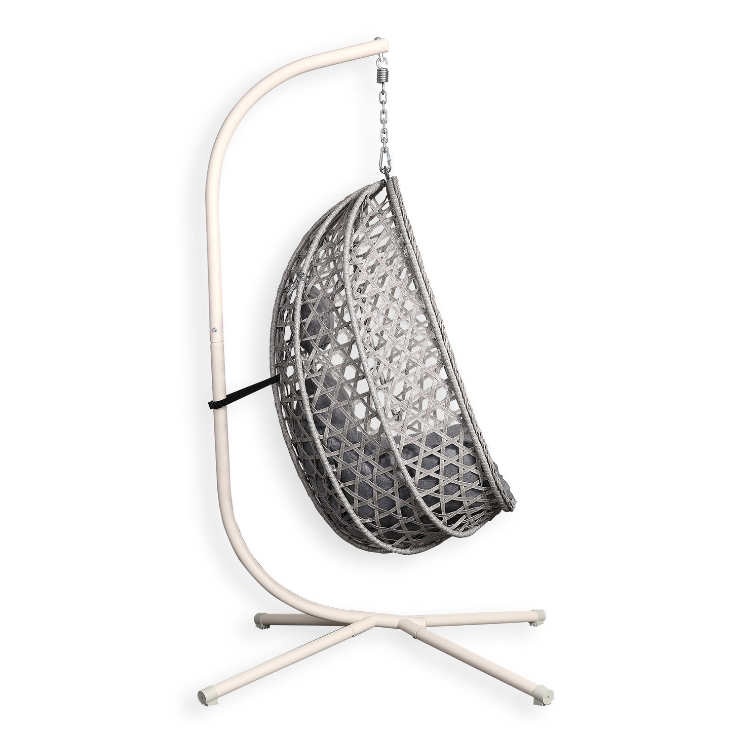 Club Rattan Nest Hanging Egg Swing Chair with Stand, Thick Showerproof Cushions, for Living Room,Balcony or Outdoor, Grey Weave & Beige Stand
