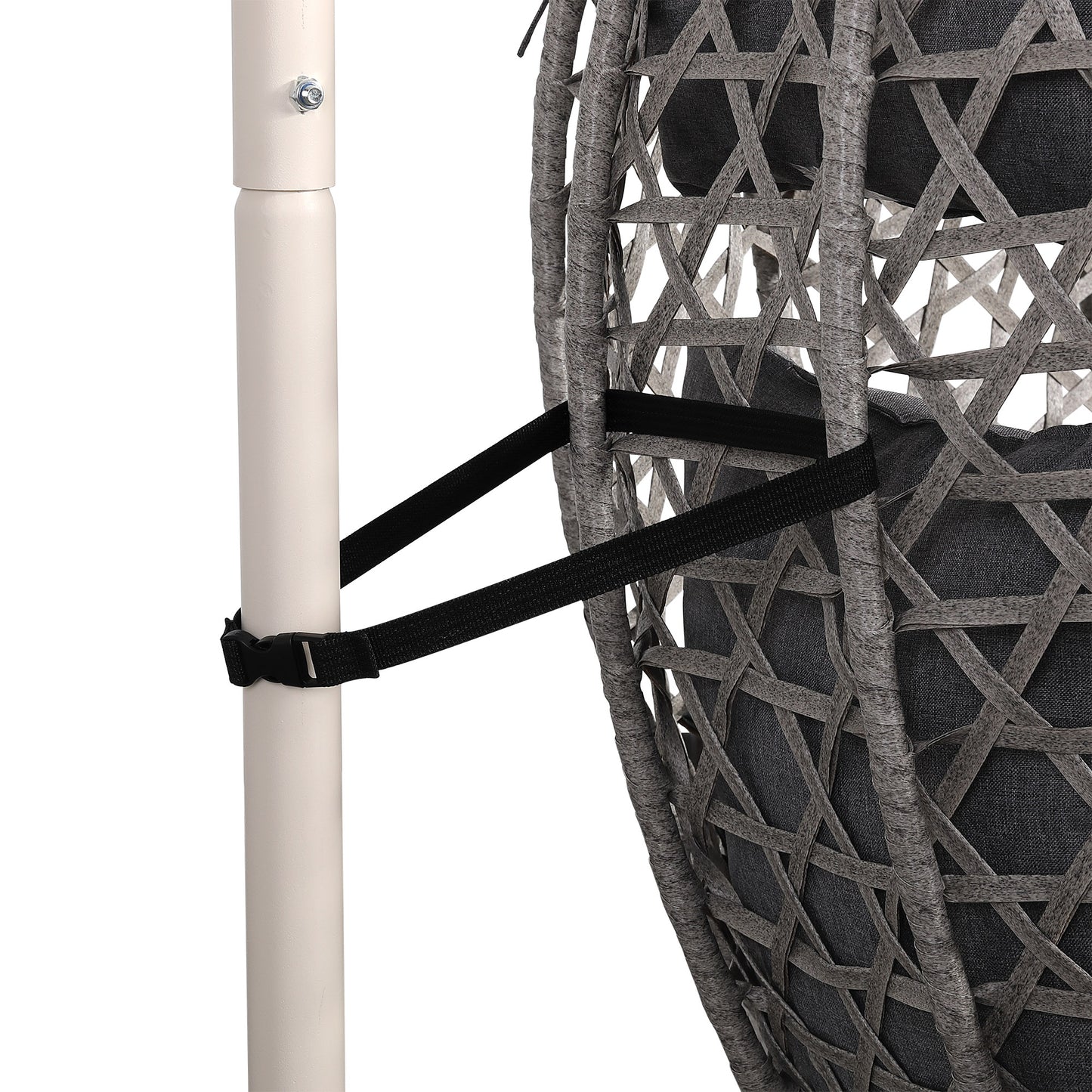 Club Rattan Nest Hanging Egg Swing Chair with Stand, Thick Showerproof Cushions, for Living Room,Balcony or Outdoor, Grey Weave & Beige Stand
