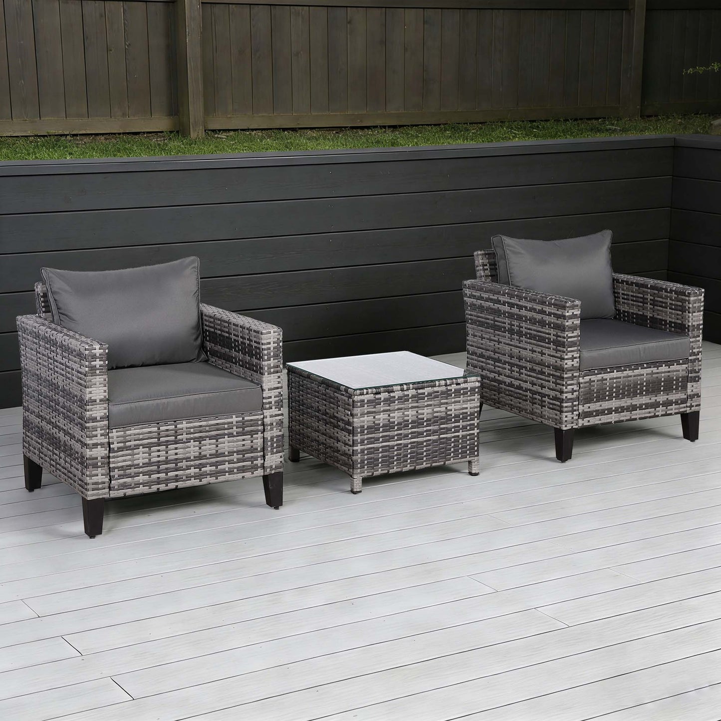 Palma Range Bistro Set in Grey Rattan and Grey Cushions