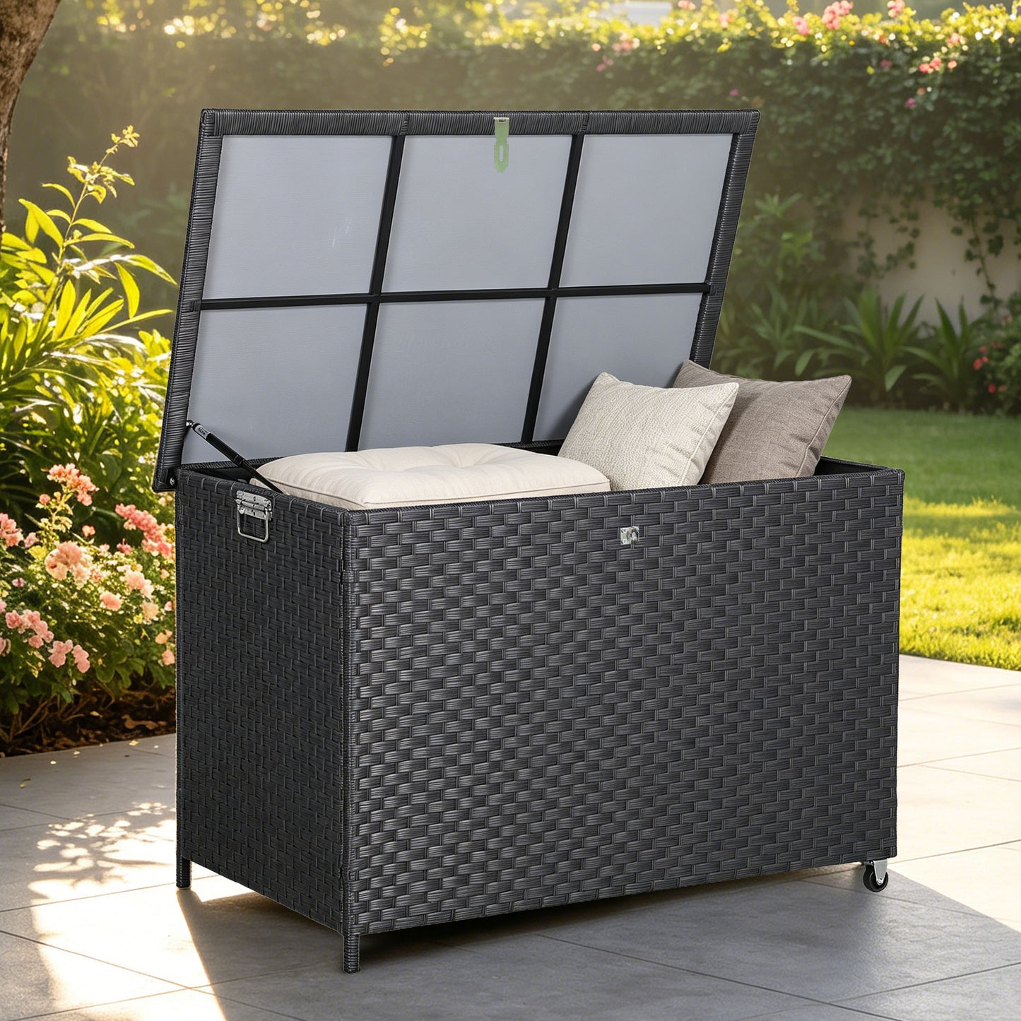 Bath Range Large Storage Box in Black Rattan Weave