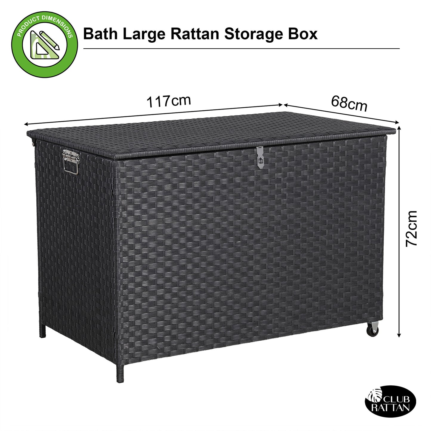 Bath Range Large Storage Box in Black Rattan Weave