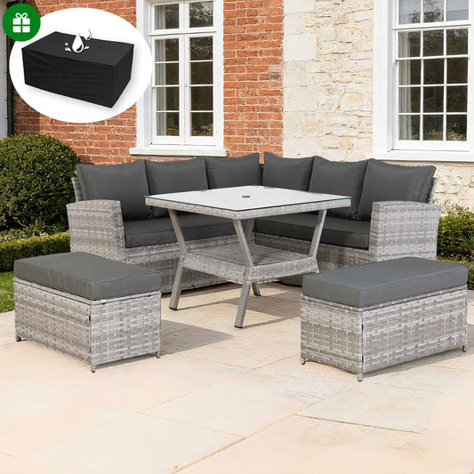 Bristol Range 9 Seater Rattan Garden Furniture Set | All-Weather Sofa & Dining Set with Free Rain Cover