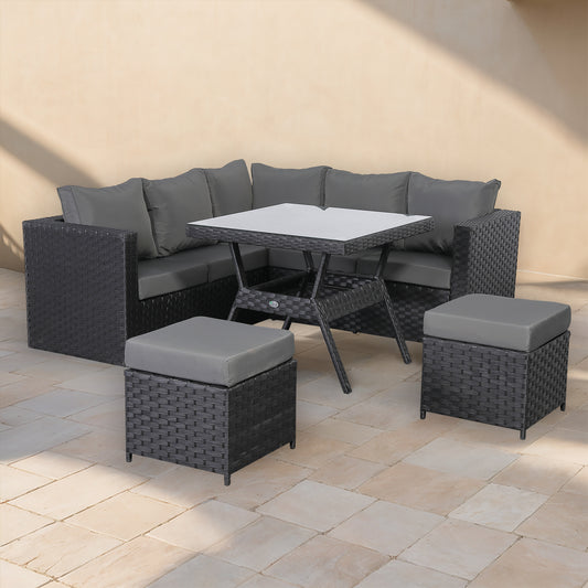 Bath Range Compact Corner Sofa with Dining Table in Black Rattan