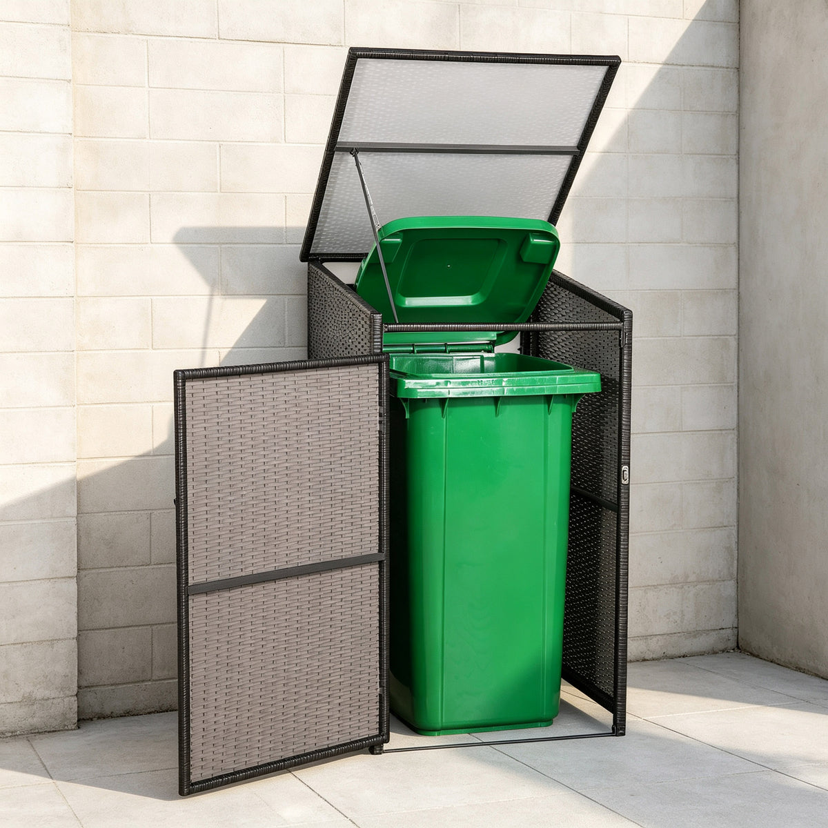 Club Rattan Ebony wheelie bin shed / store in Dark Brown Rattan Weave (WBS-1B)