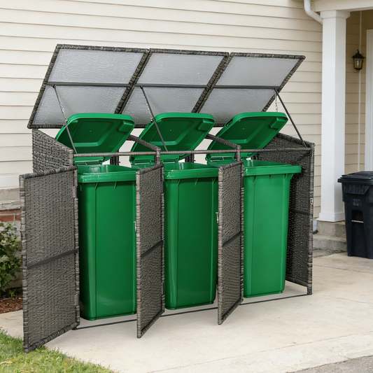 Club Rattan wheelie bins shed / store in Grey Rattan Weave (WBS-3G)