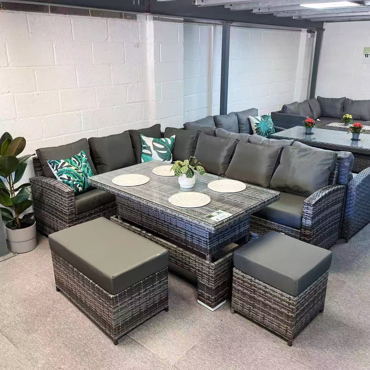 Harmony Range High Back Left Hand Corner Sofa Set with Rising Table in Grey Weave