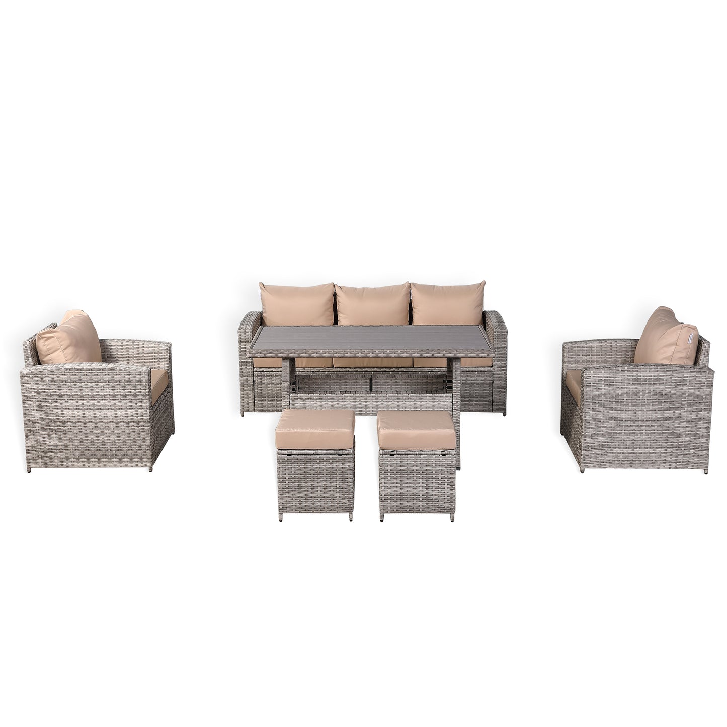 Ashley Range High Back Dining Sofa Set in Light Grey Weave with Dining Table