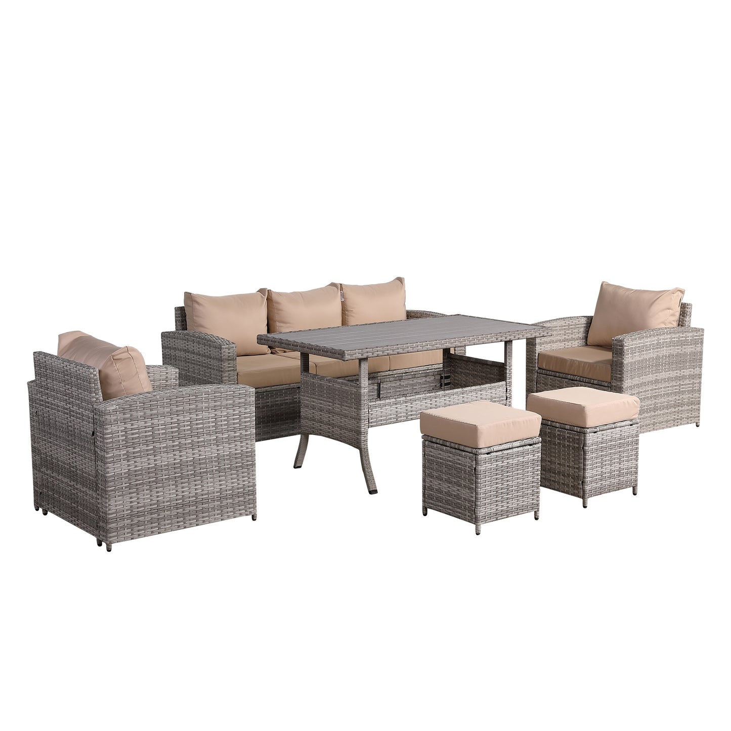 Ashley Range High Back Dining Sofa Set in Light Grey Weave with Dining Table