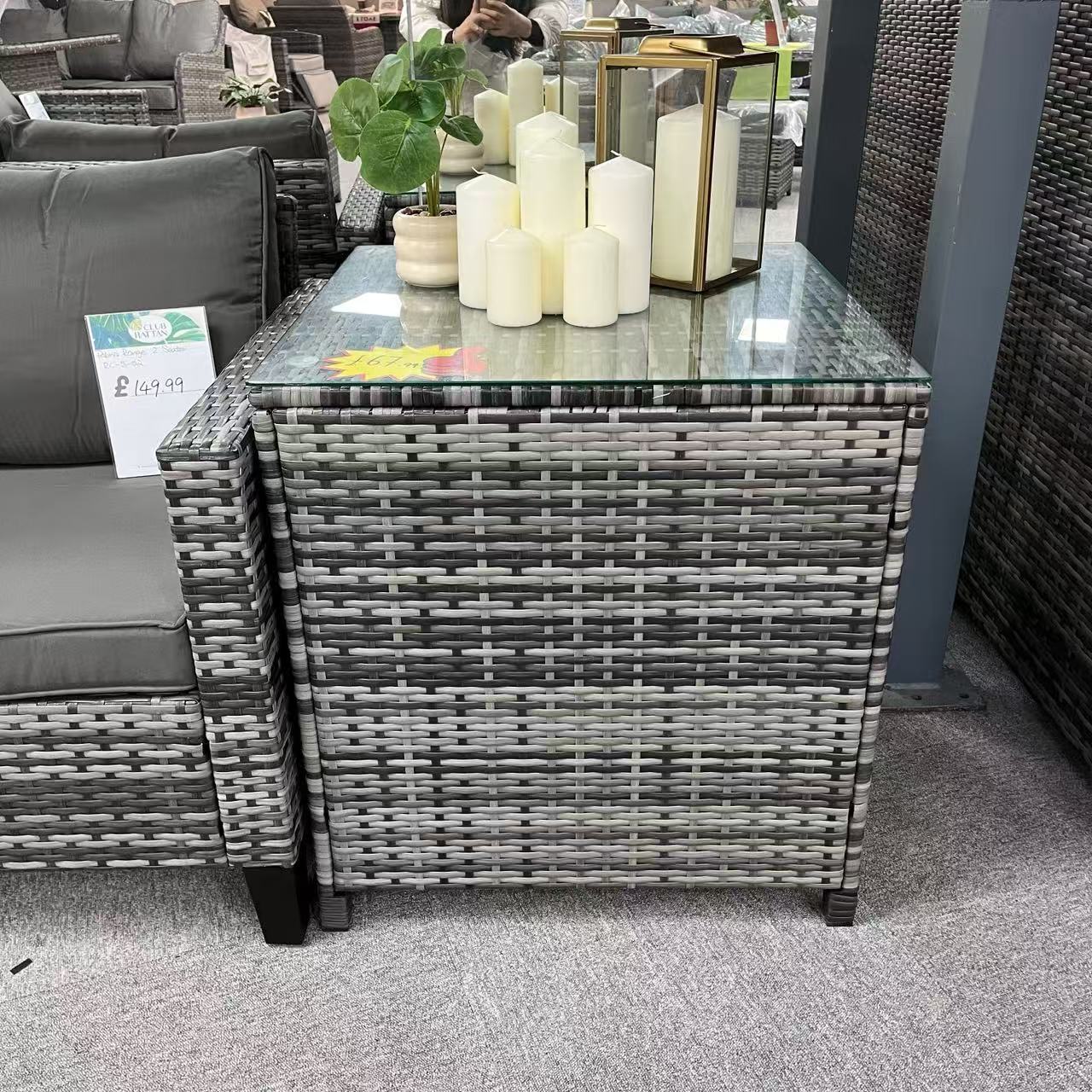 Clearance in shop, sale as shown--Palma Range Sofa Sets in Grey Rattan and Grey Cushions