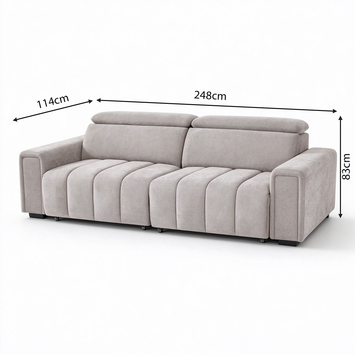 Glide Beige Electric Sofa Bed – 3 Seater with Independent Power Sliding Seats & Adjustable Headrests