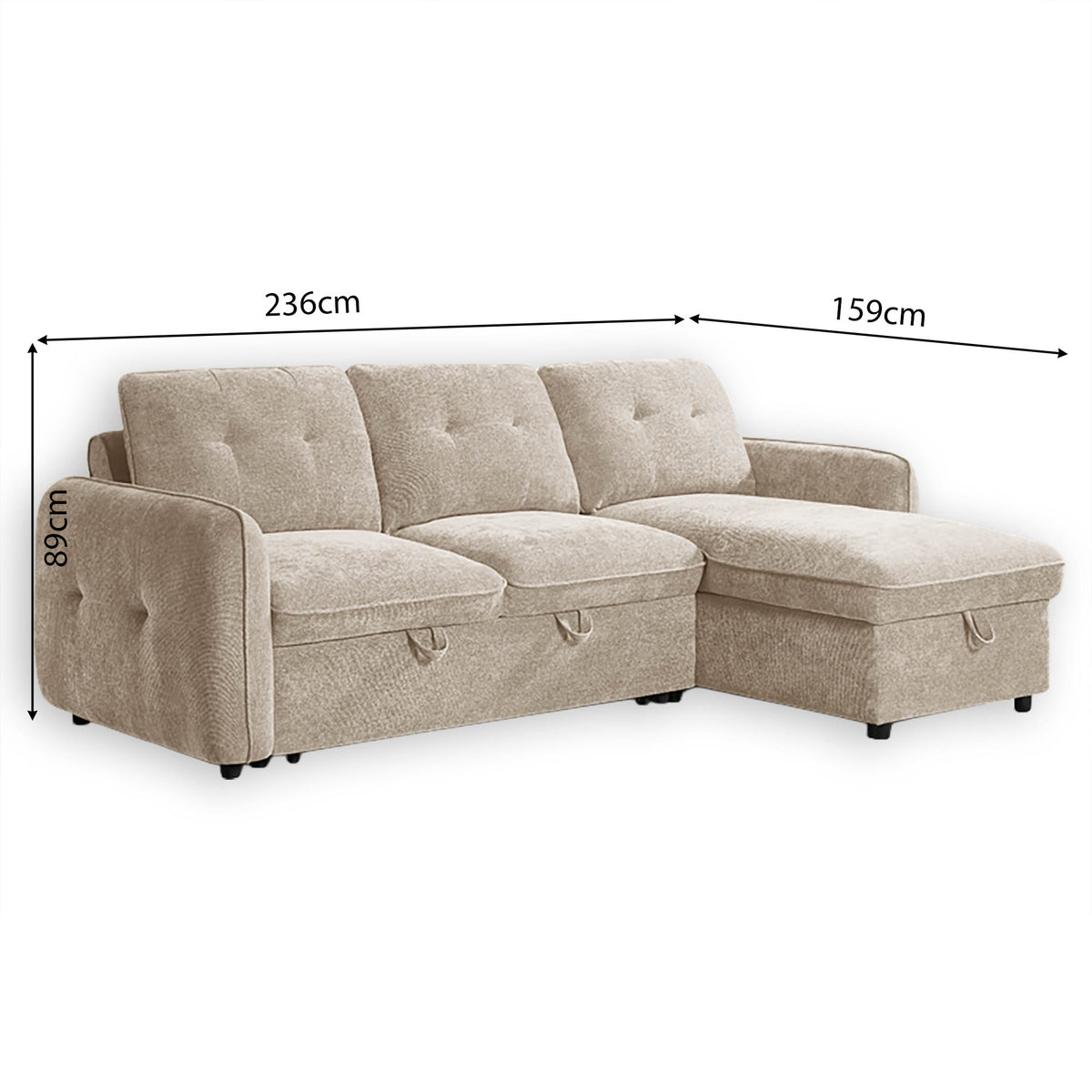 Eden Beige Universal Corner Sofa Bed – 4 Seater with Storage & 200×118cm Sleeping Area
