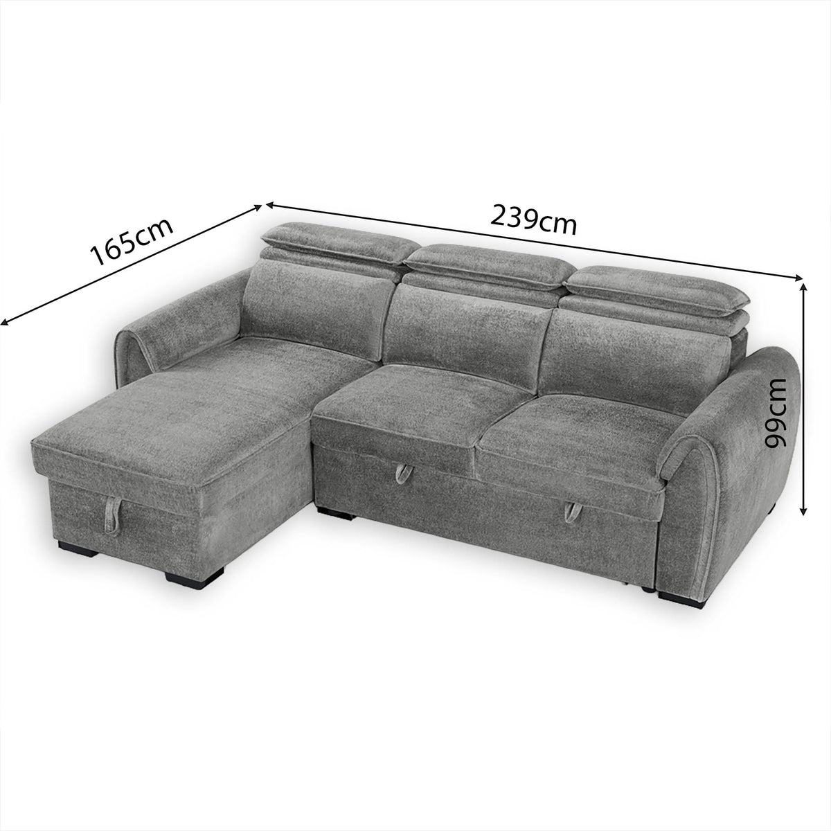 Nimbus Dark Grey Universal Corner Sofa Bed – Adjustable Headrests, Ottoman Storage