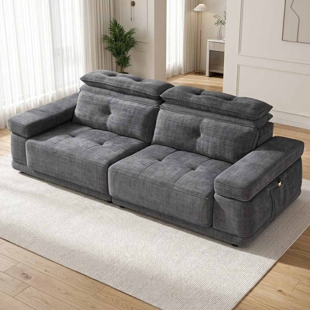 Hover  Light Grey Floating Sofa Bed – Remote-Controlled Extending Seats & Adjustable Headrests