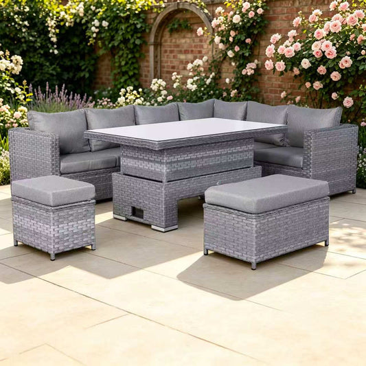 Isobella Range Right Hand Corner Sofa Set with Rising Table in Slate Grey Weave