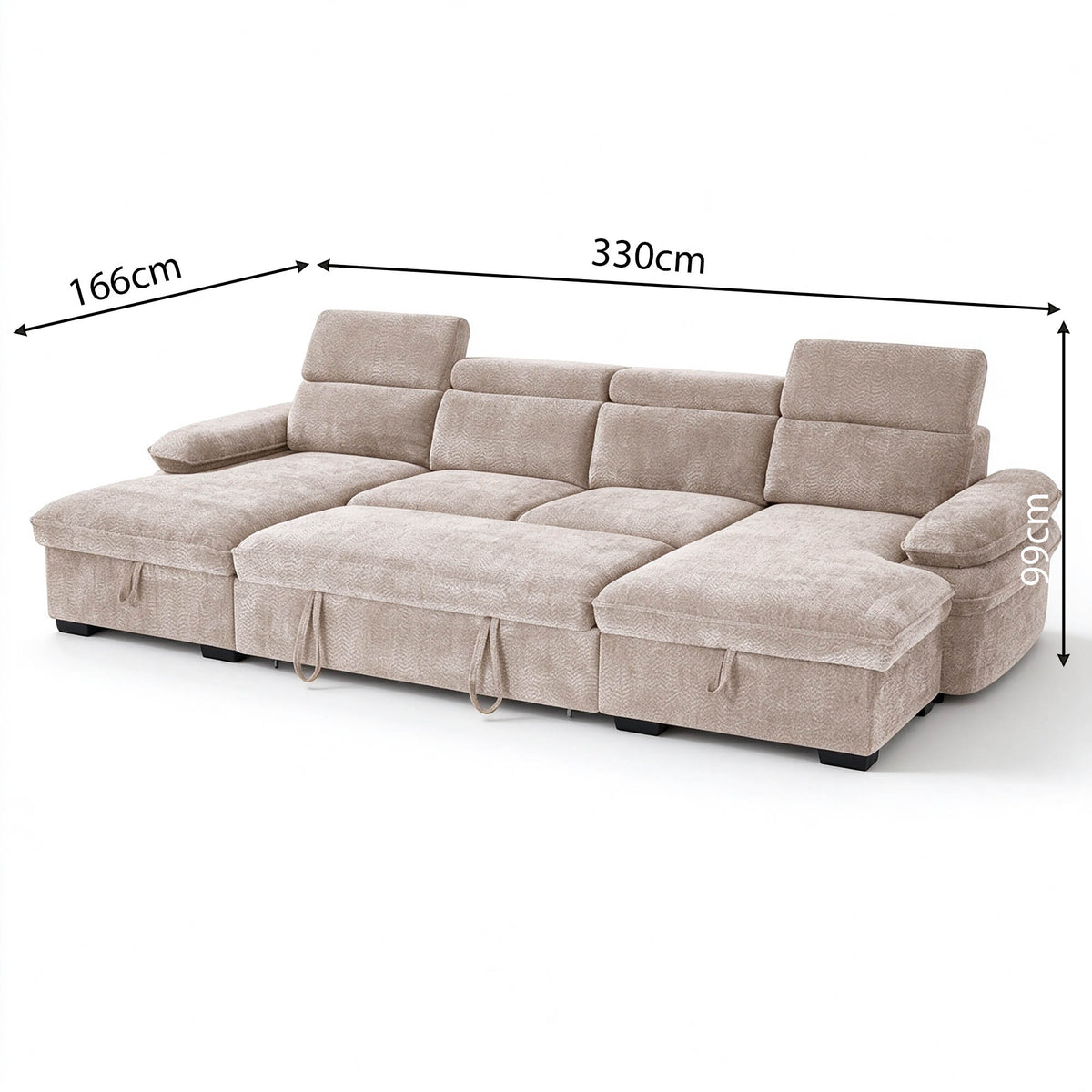 Anchor Beige U-Shape Corner Sofa Bed – 5 Seater with Storage, Adjustable Arms & Headrests