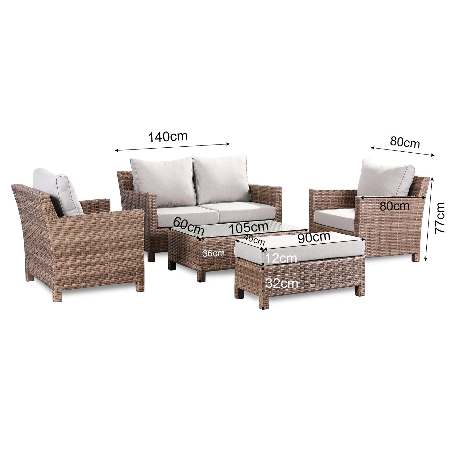 Collete Range High Back Sofa Set with 2 Armchairs in Brown Rattan