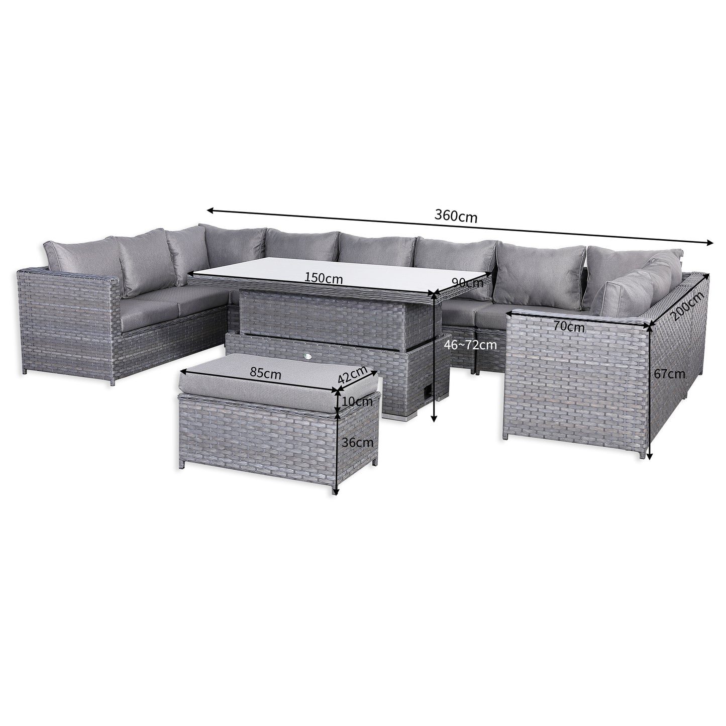 Isobella Range Large Modular U-Shape Corner Set with Rising Table in Slate Grey Weave