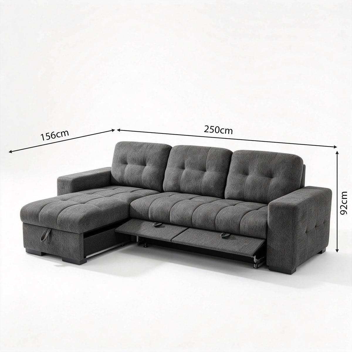 Cove Grey Universal Corner Sofa Bed – 4 Seater Polyester Sofabed