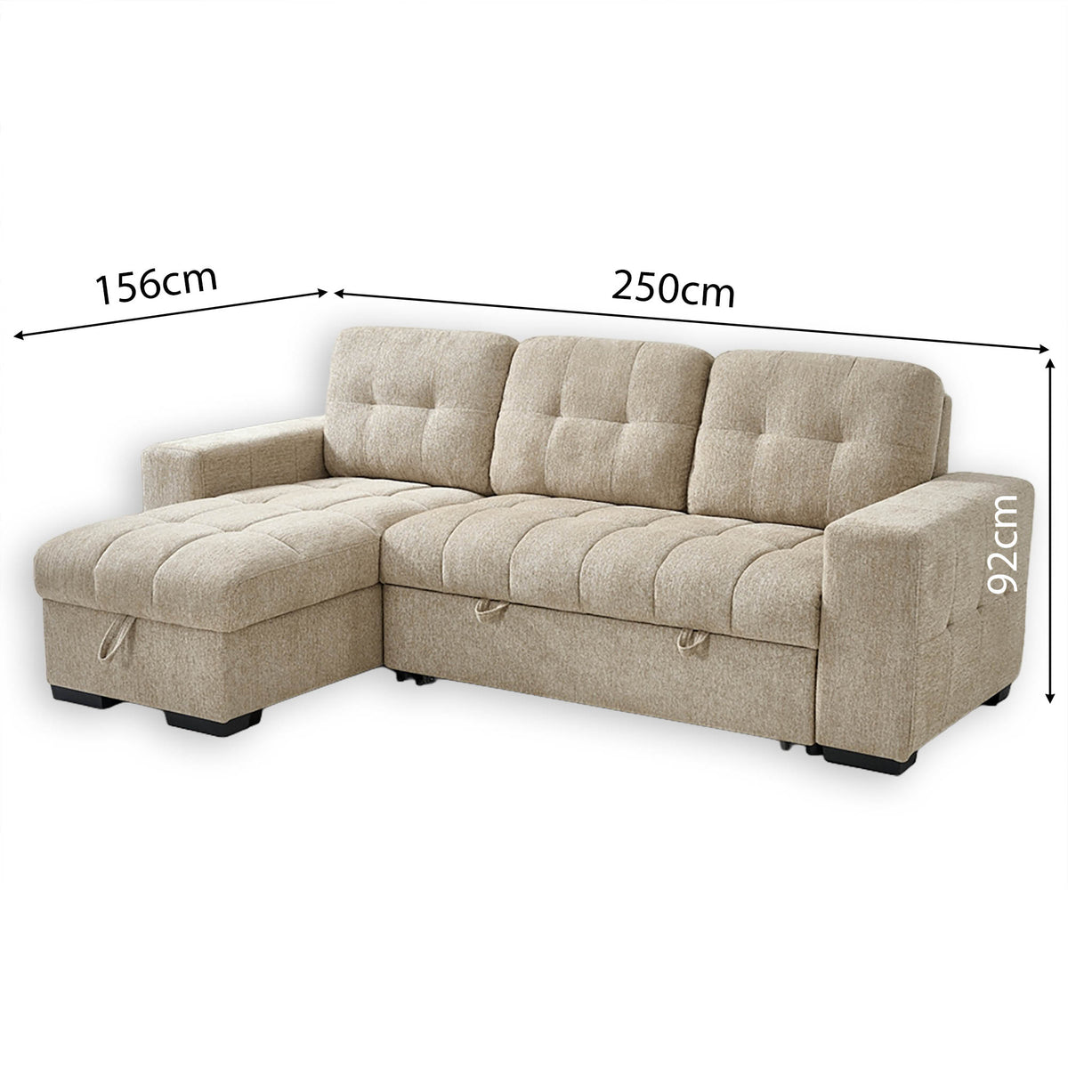 Cove Beige Universal Corner Sofa Bed – 4 Seater Polyester Sofabed