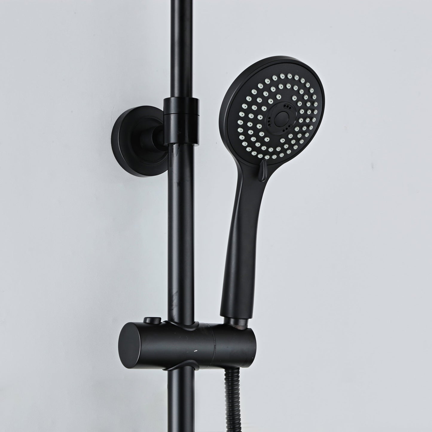 Twist Round Thermostatic Shower Valve, Fixed Head & Handset Shower Set - Matt Black