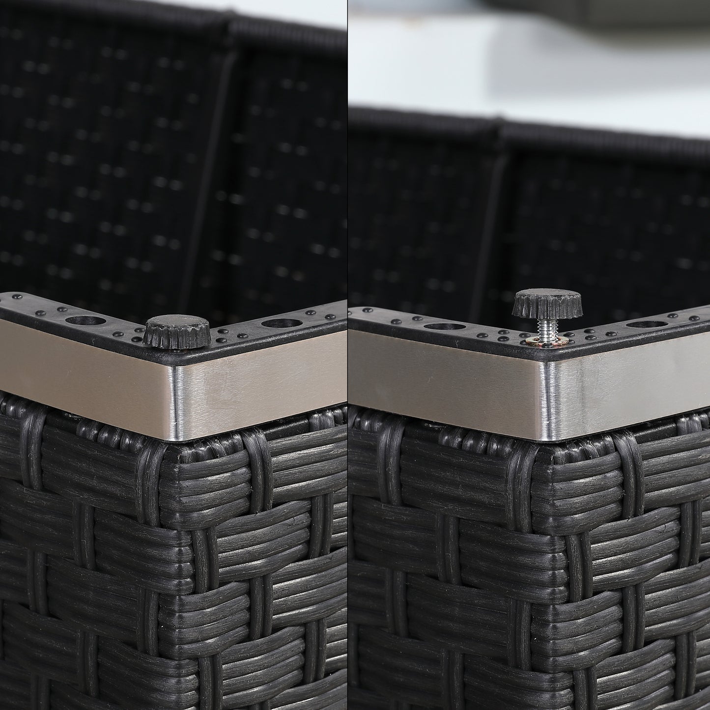 Bath Range Compact Corner Sofa with Dining Table in Black Rattan