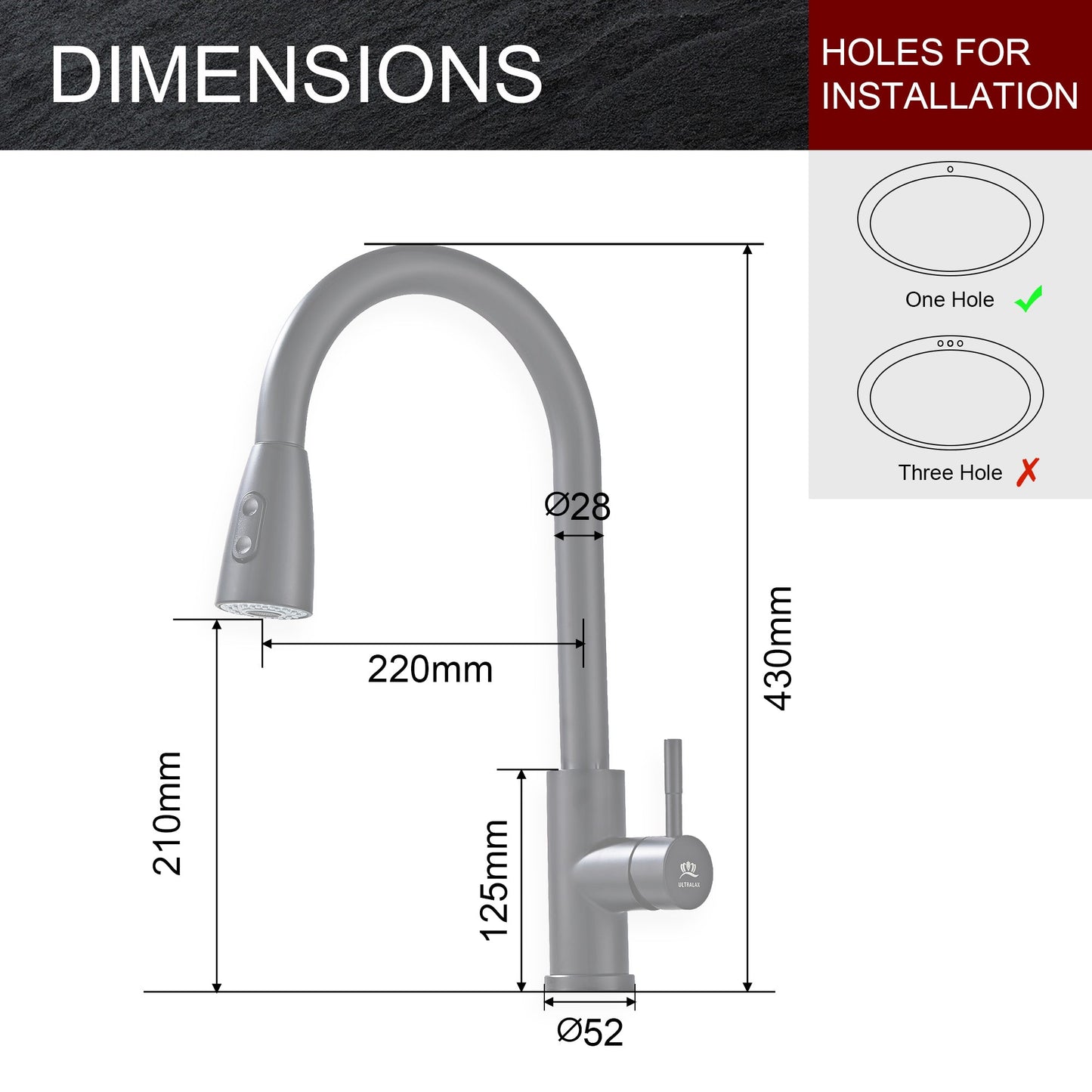 Pull Out Mono Kitchen Mixer Tap - Matt Black