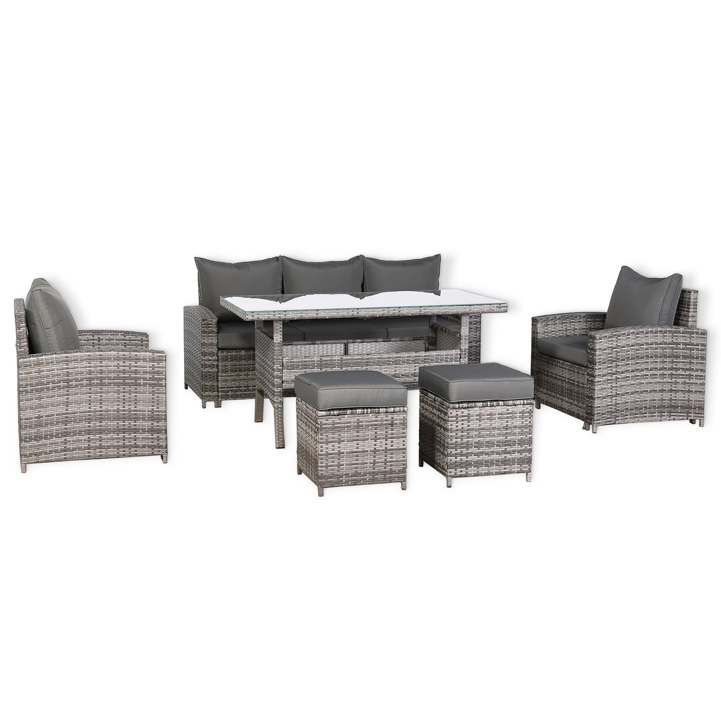 Due in 20/06/2025  Henley Range High Back Dining Sofa Set in Grey Weave with Dinning Table
