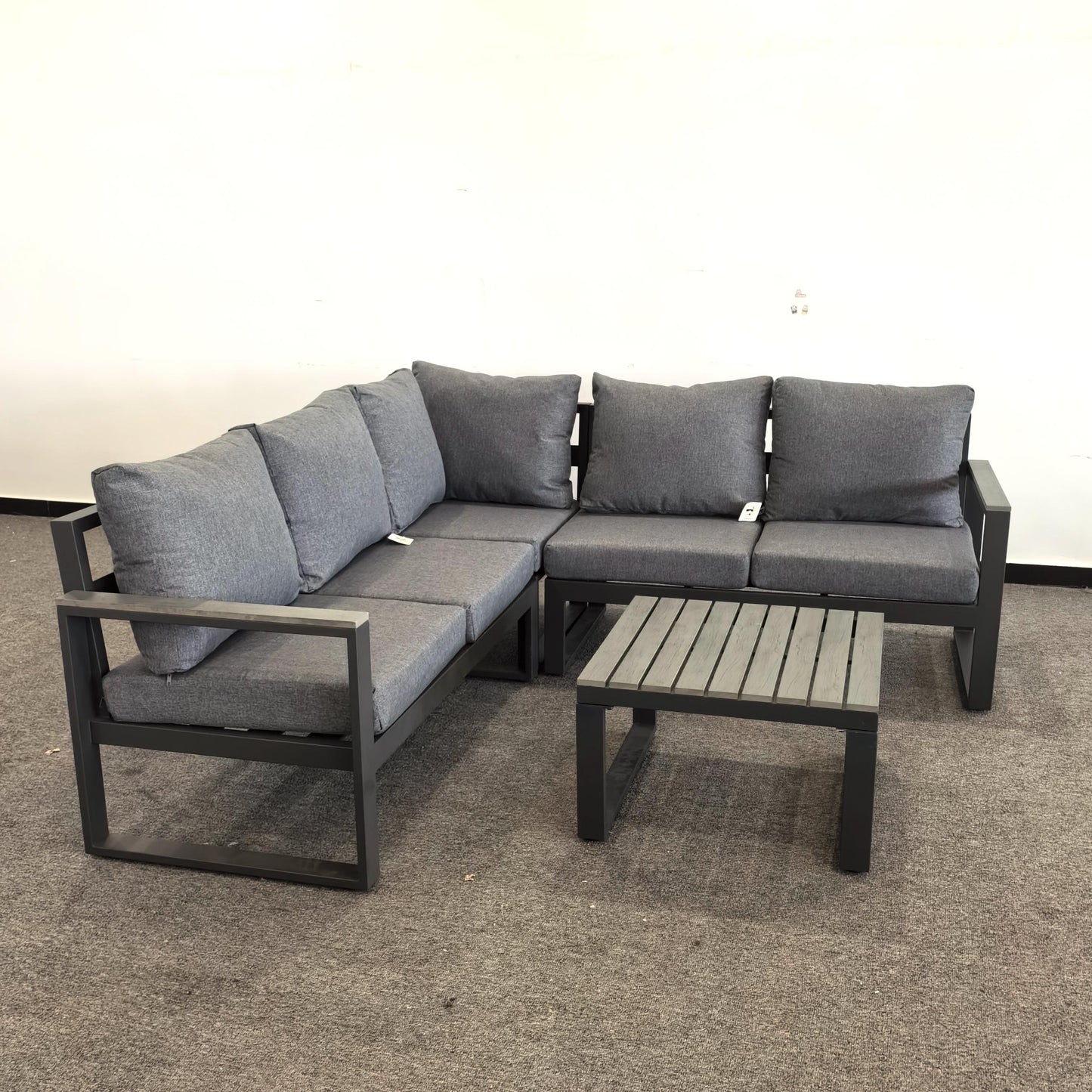 Due in 08/05/25  #AL-16 Floor Sample Clearance Sale Aluminium Compact Corner Sofa Set with CoffeeTable