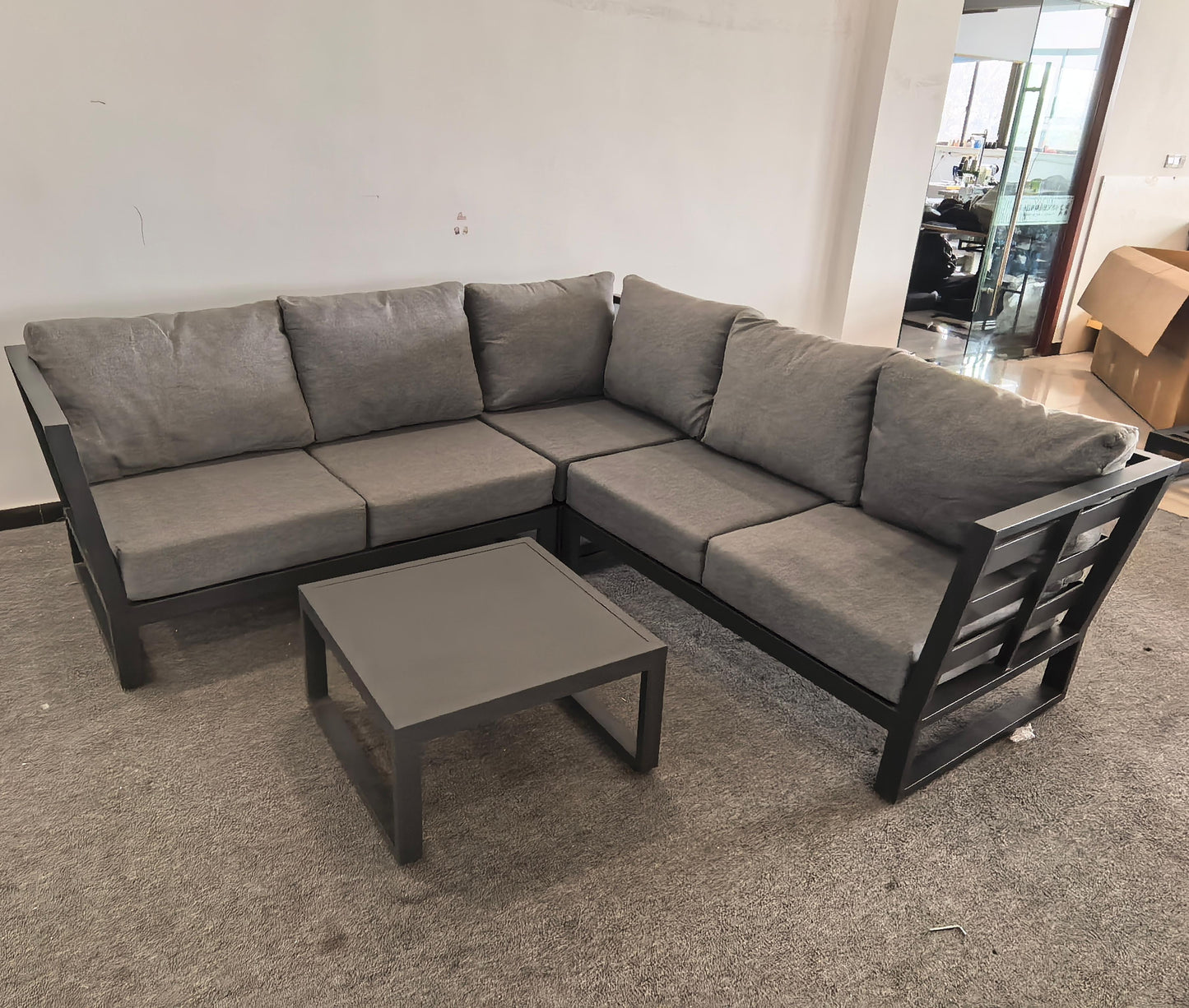 Due in 30/04/25  #AL-11 Floor Sample Clearance Sale Aluminium Corner Sofa Set with Coffee Table