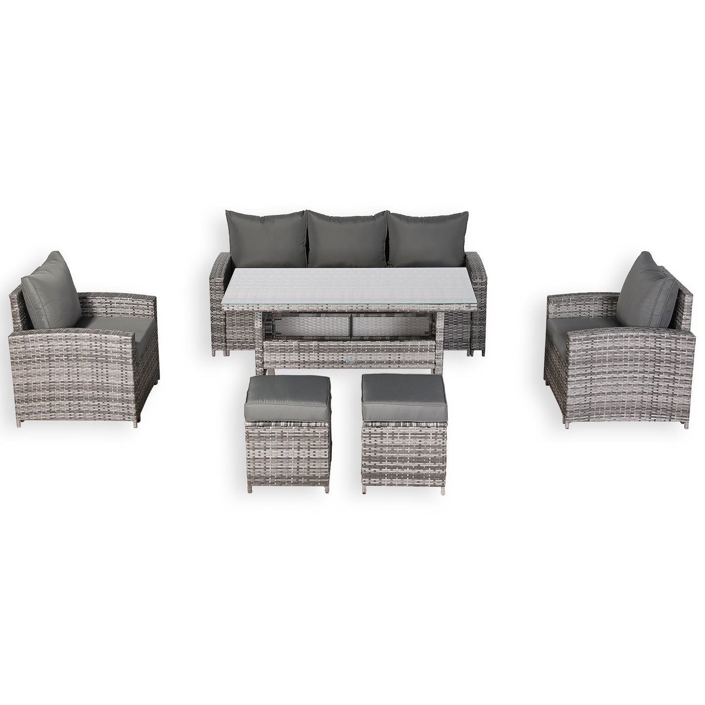 Due in 20/06/2025  Henley Range High Back Dining Sofa Set in Grey Weave with Dinning Table