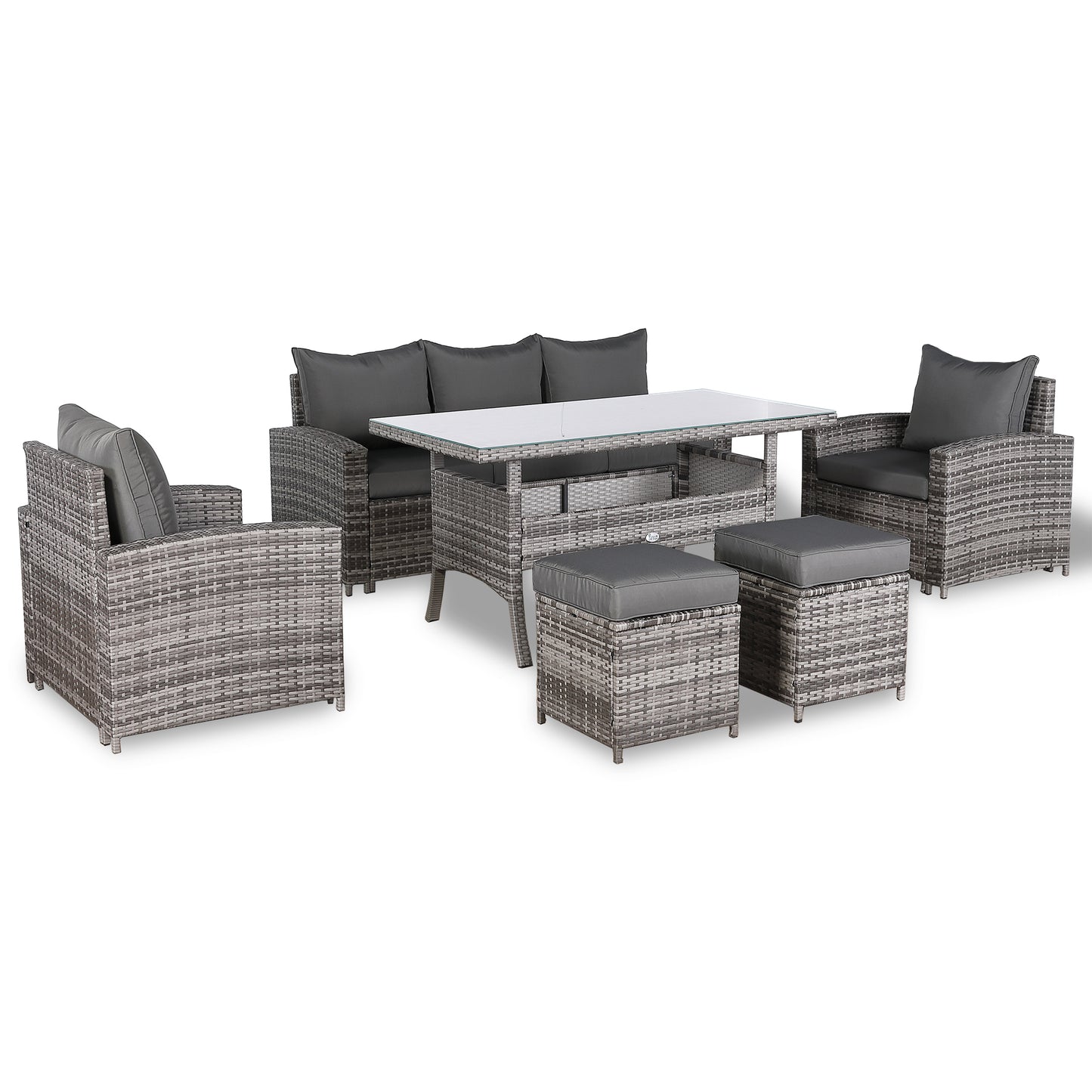 Due in 20/06/2025  Henley Range High Back Dining Sofa Set in Grey Weave with Dinning Table