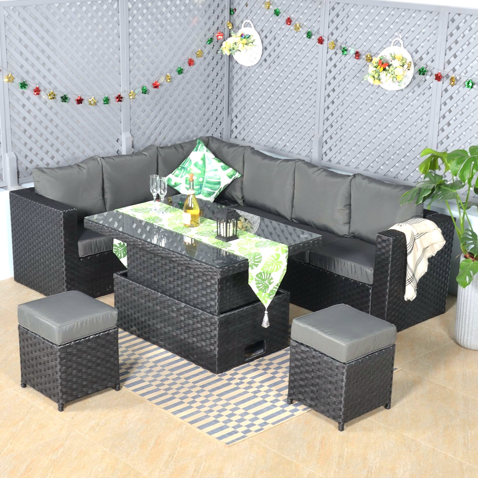 Black rattan corner discount sofa dining set