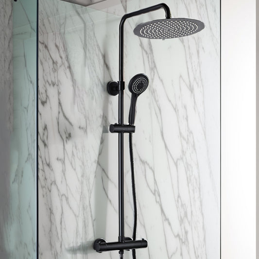 Twist Round Thermostatic Shower Valve, Fixed Head & Handset Shower Set - Matt Black