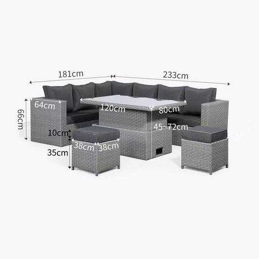 Harlow Range Left Hand Corner Sofa with Rising Table in Large Grey Rattan (CS01)