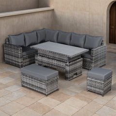 Henley Range High Back LHF Dining Corner Sofa Set in Grey Weave with Rising Table