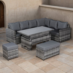 Henley Range High Back RHF Dining Corner Sofa Set in Grey Weave with Rising Table (k7)