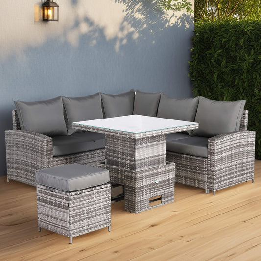 Due in 25/06/25 Henley Range High Back Compact Square Corner Sofa Set in Grey Weave with Rising Table