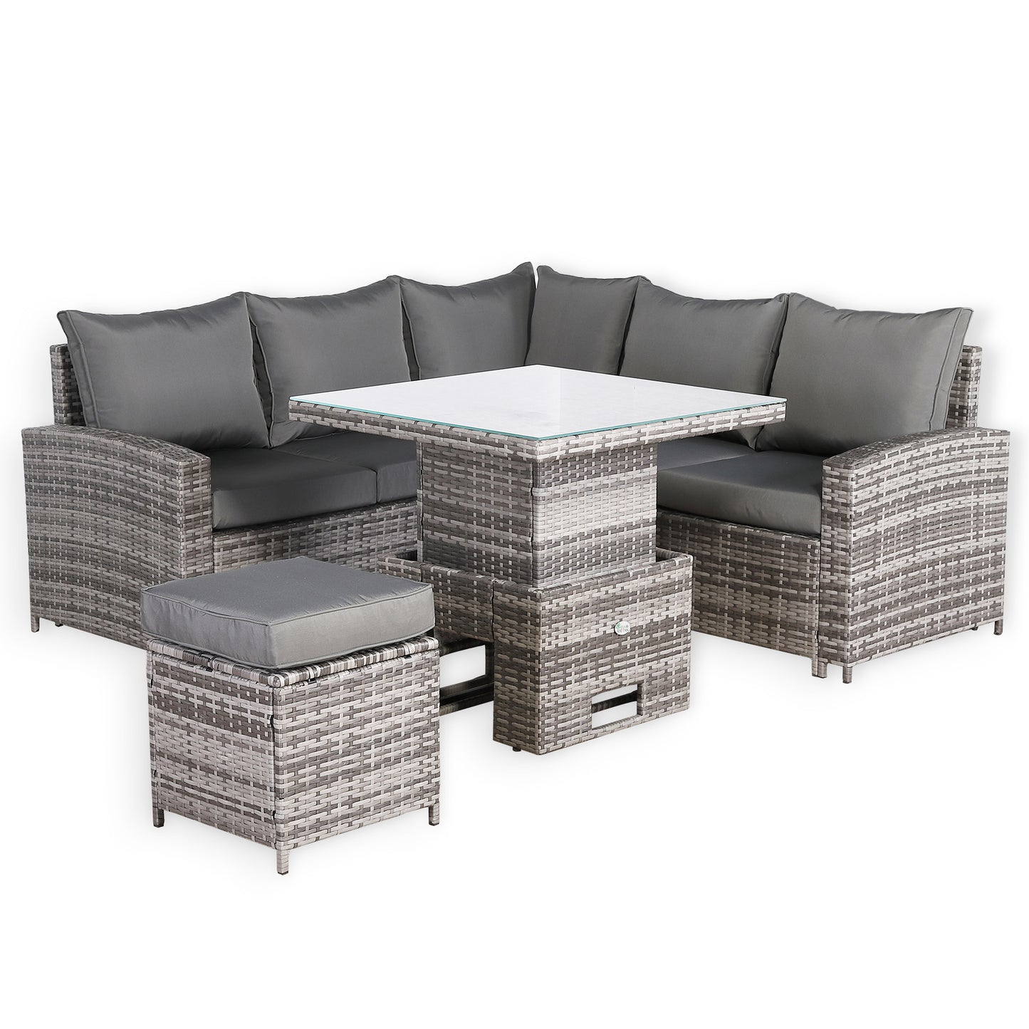 Henley Range High Back Compact Square Corner Sofa Set in Grey Weave with Rising Table