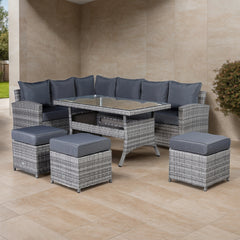 Harmony Range High Back Left Hand Corner Sofa Set with Dinning Table in Grey Rattan(CS14)