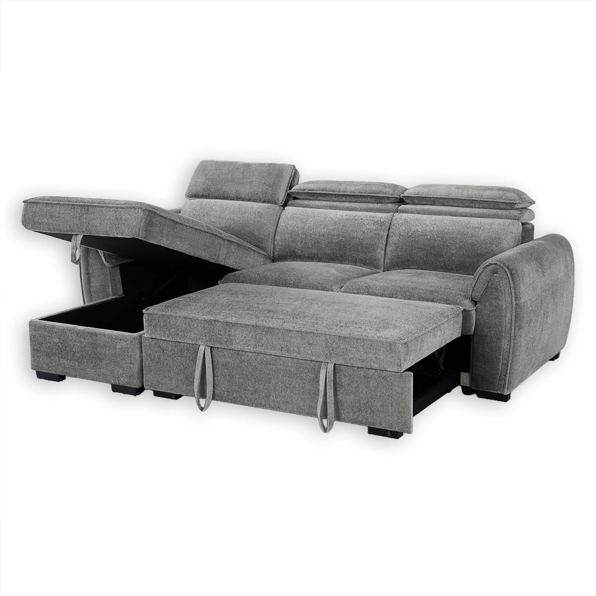Nimbus Dark Grey Universal Corner Sofa Bed – Adjustable Headrests, Ottoman Storage
