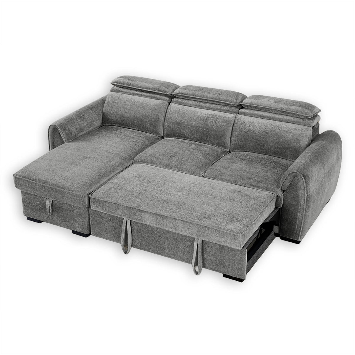 Nimbus Dark Grey Universal Corner Sofa Bed – Adjustable Headrests, Ottoman Storage