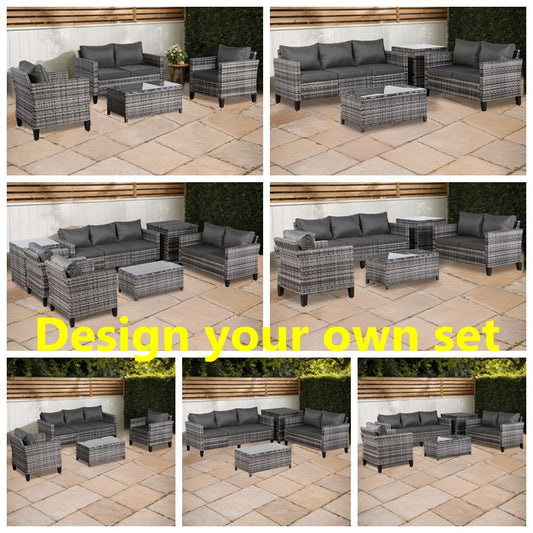 Palma Range Sectional Sofa Sets in Grey Rattan and Grey Cushions