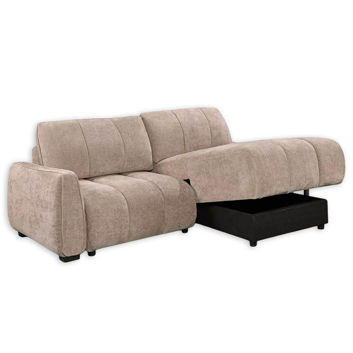 Ridge Beige Universal Corner Sofa Bed – Channel Tufted with Pullout Bed & Hidden Storage