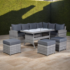 Harmony Range High Back Right Hand Corner Sofa Set with Dining Table in Grey Rattan