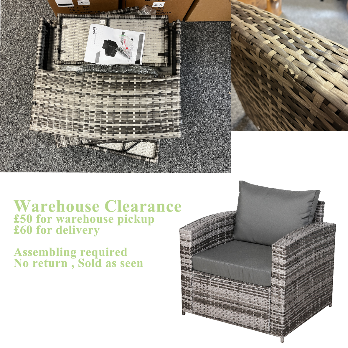 Warehouse Clearance......Henley High Back Pair of Arm Chair in Grey Rattan and Grey Cushions